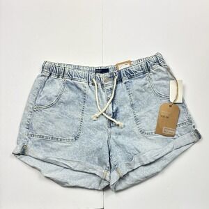 Project Indigo Light Wash Denim Pull Shorts Sz L Elastic Waist Cargo Pockets New